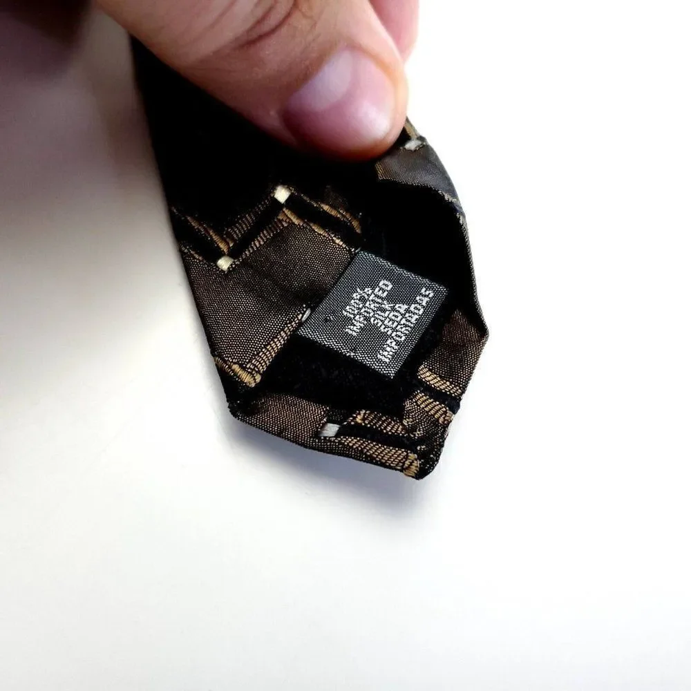 Stafford Executive Brown Beige Black Woven‎ Geometric Short Silk Tie